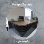 Escrivaninha Mesa Escritório Diretor em L Tamburato 200cm Charuto e Preto Artany