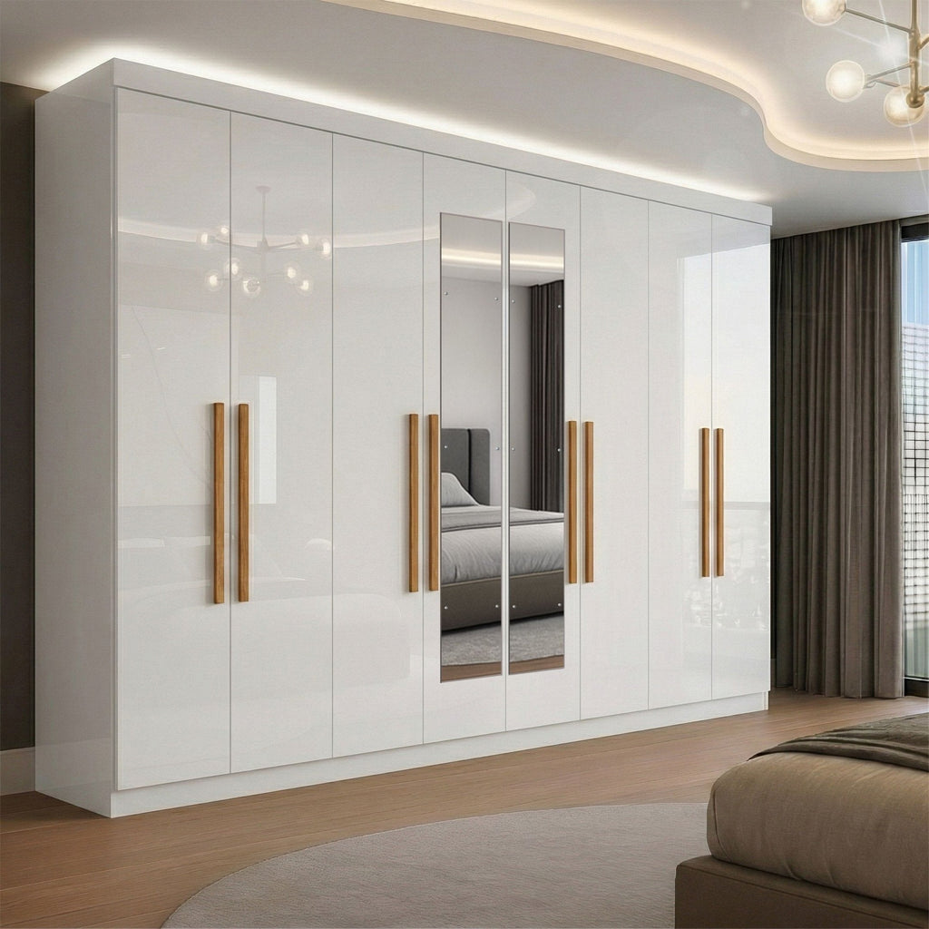 Guarda-Roupa Casal com Espelho 8 Portas 4 Gavetas Paris Maxel Branco