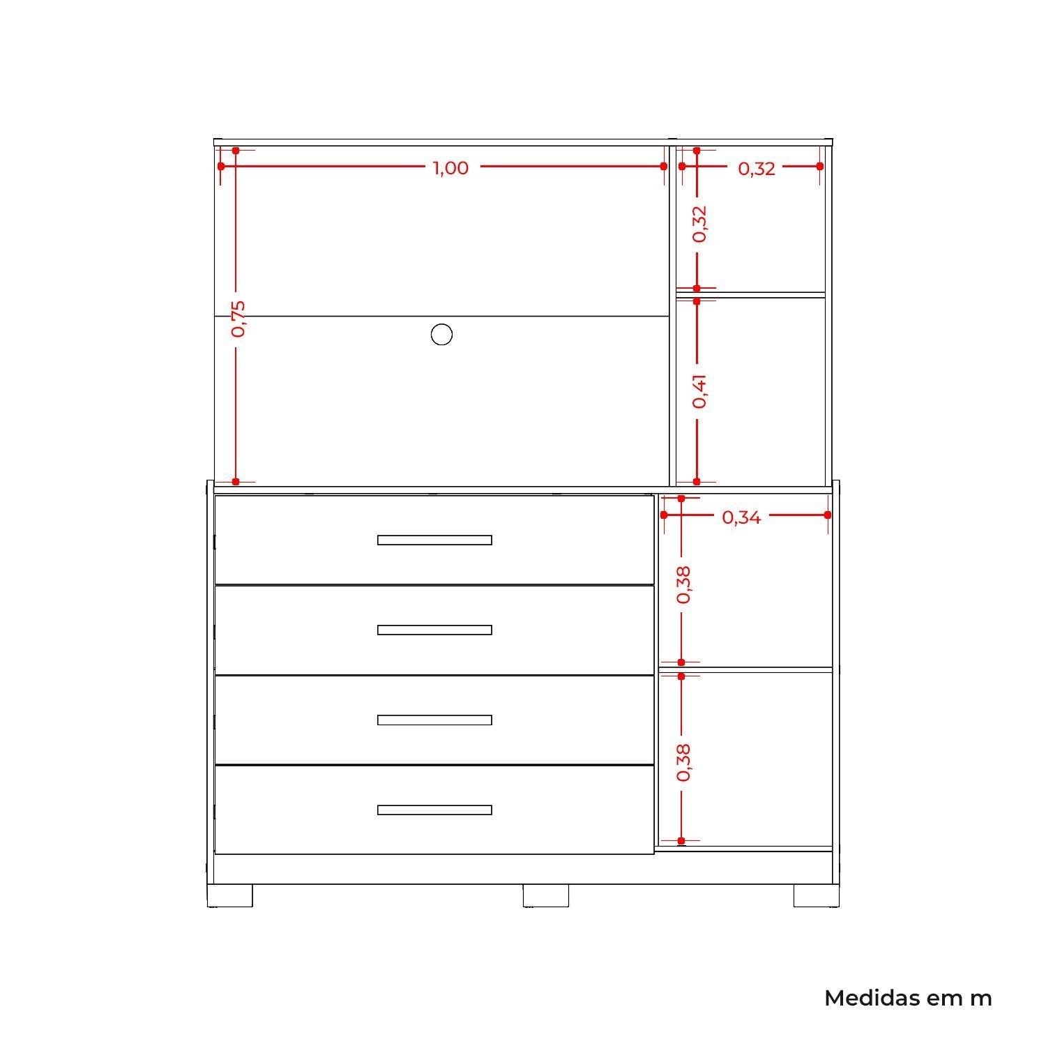 Cômoda com Painel TV 43" 4 Gavetas 2 Portas e Espelho Dunas Espresso Móveis Marrom/Cinamomo/Off White