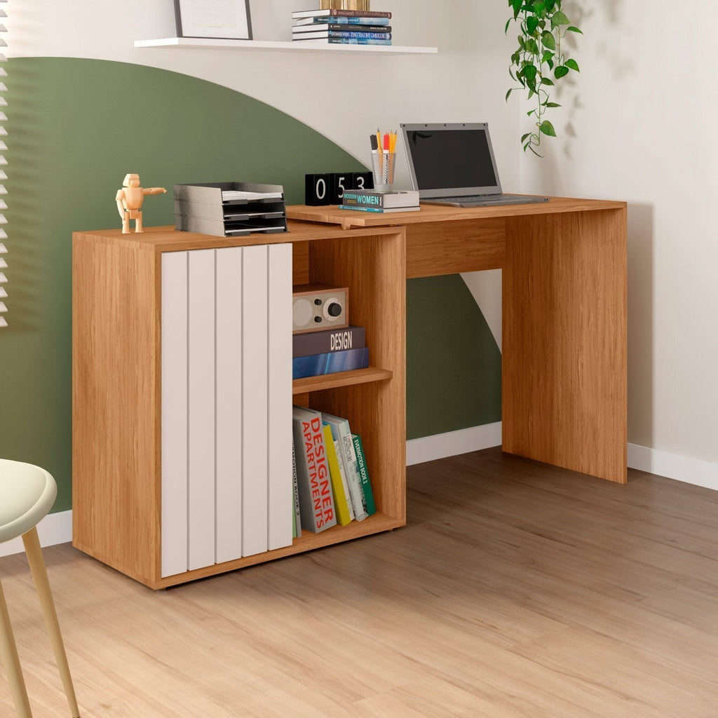 Escrivaninha Mesa Escritório Start 1 Porta 140cm Freijó e Off White Espresso Móveis