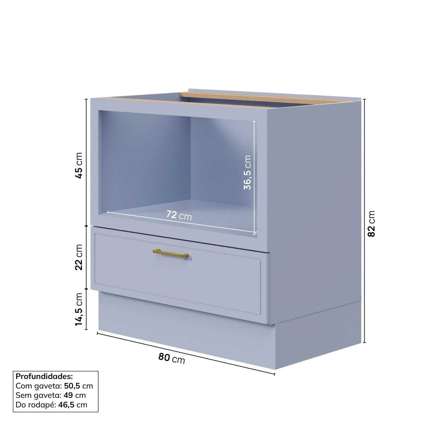 Balcão com Nicho para Forno sem Tampo Marselha CabeCasa MadeiraOriginals Azul/Sereno
