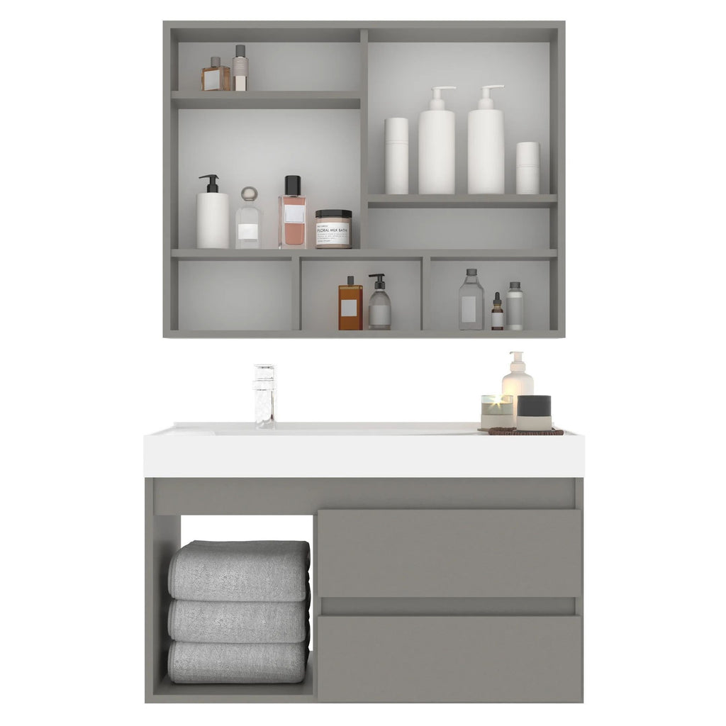 Conjunto de Banheiro Belizze Orla 80cm Cuba e Espelheira Cimento Cinza