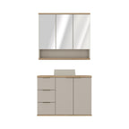 Conjunto para Banheiro Completo com Gabinete, Cuba e Espelheira York Estilare 76cm Bege/Nude