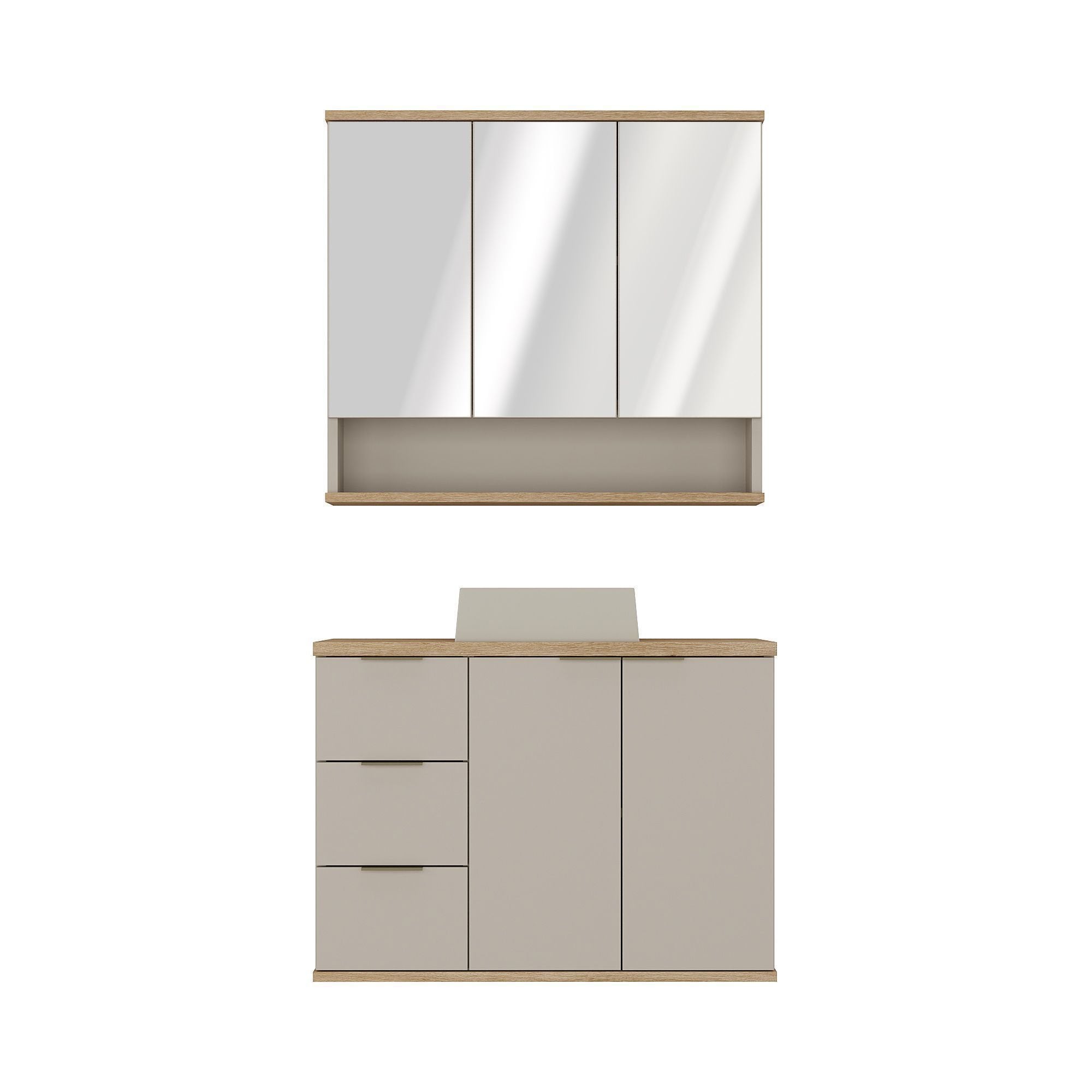 Conjunto para Banheiro Completo com Gabinete, Cuba e Espelheira York Estilare 76cm Bege/Nude