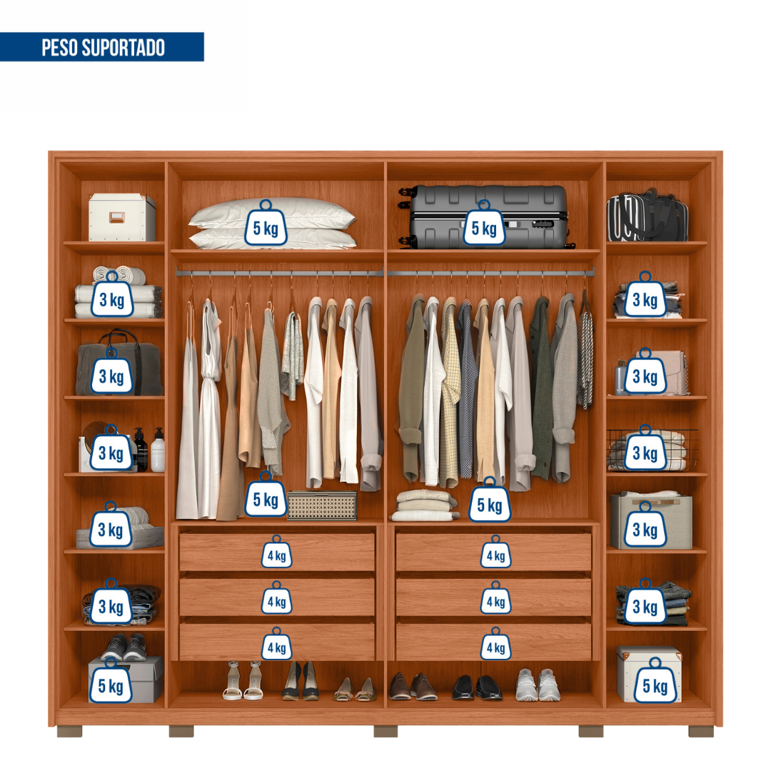 Guarda-Roupa Casal 6 Portas 6 Gavetas Suburban Gold Espresso Móveis 100% MDF Marrom/Freijo/Off White