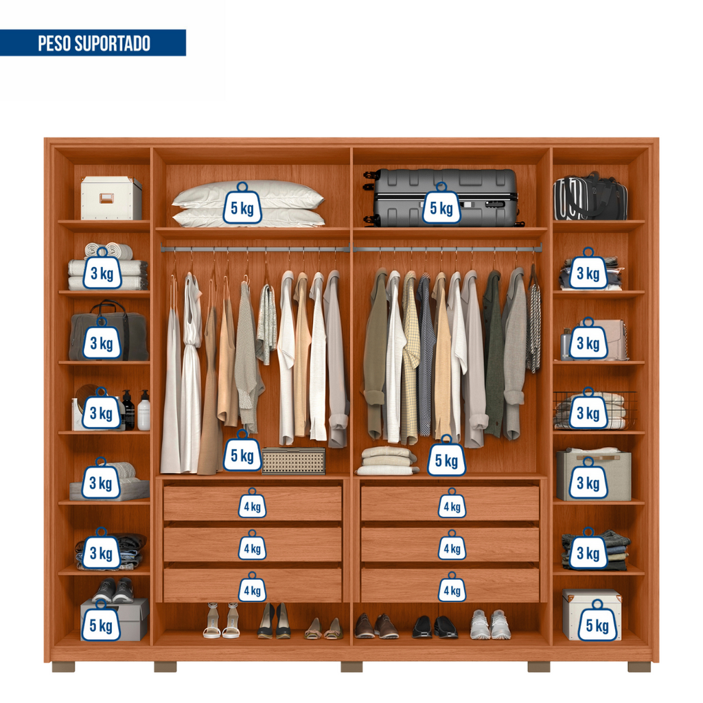 Guarda-Roupa Casal 6 Portas 6 Gavetas Suburban Gold Espresso Móveis 100% MDF Marrom/Freijó/Off White