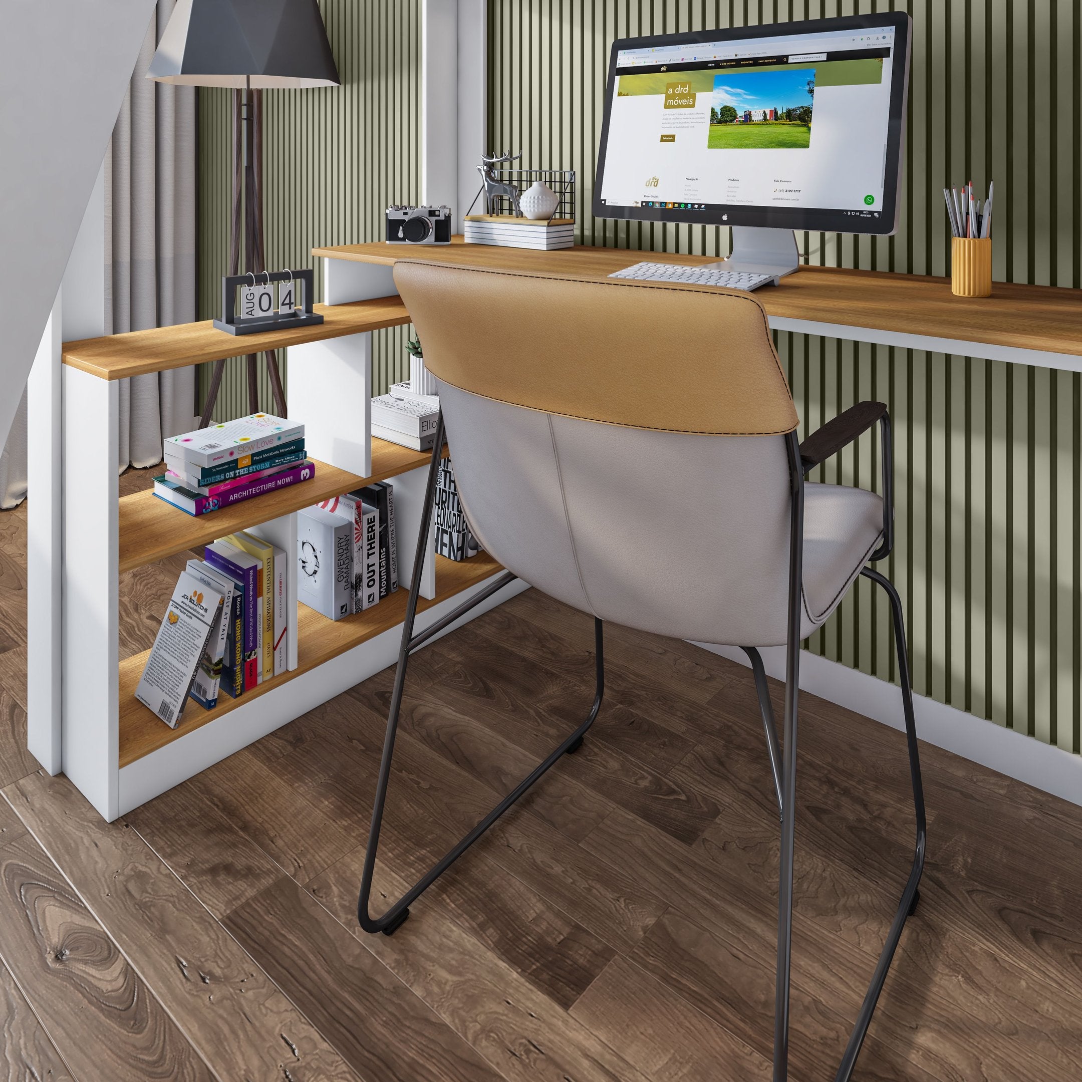 Cama Alta Beliche Office Adulto Multifuncional com 6 Gavetas Micenas Yescasa Branco/Freijó