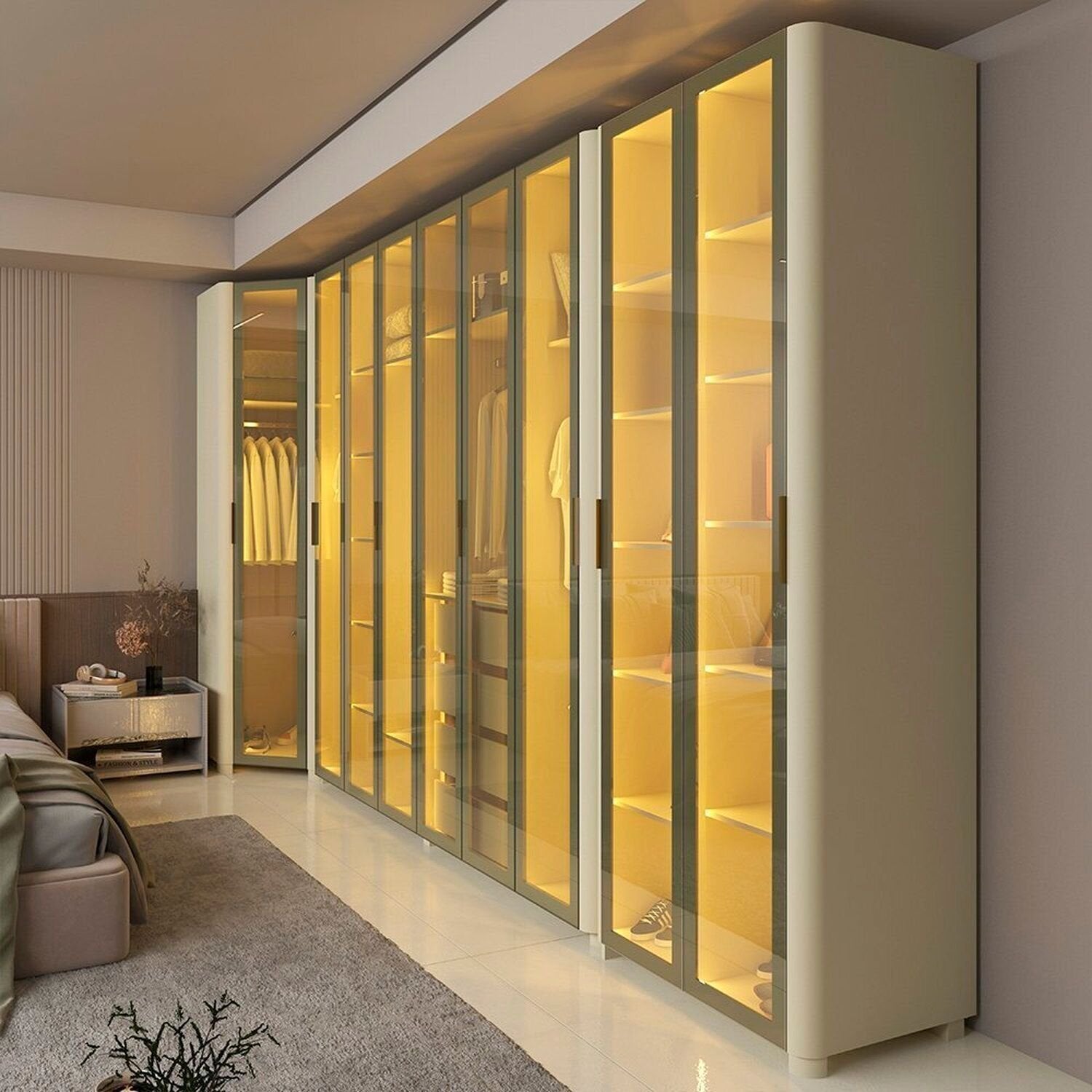 Guarda-Roupa Modulado Reflecta Innova 100% MDF Bege/Off White 339,2cm x 240cm Mod 015 Gelius Móveis