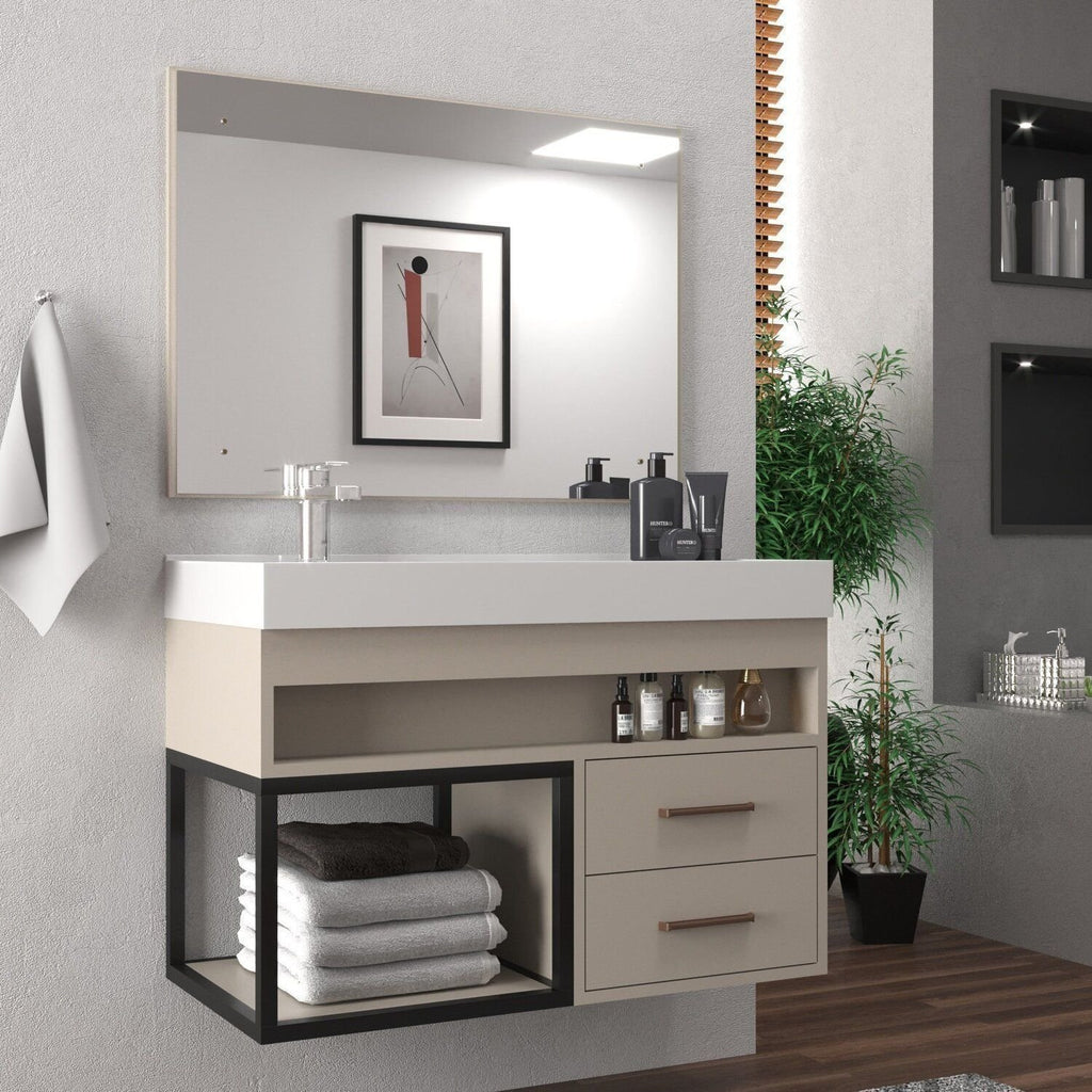 Conjunto Gabinete para Banheiro com Espelheira New 80 Belizze 80cm Bege/Nude