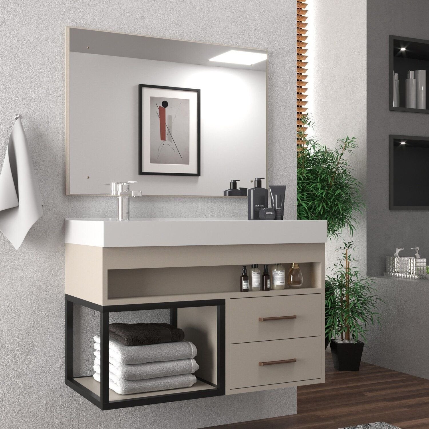 Conjunto Gabinete para Banheiro com Espelheira New 80 Belizze 80cm Bege/Nude
