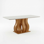 Conjunto Sala de Jantar Mesa Retangular Tampo Vidro/MDP com 6 Cadeiras Atena Estofadas Suede Espresso Móveis Castanho/Cinamomo/Bege Marrom/Pena/Off White