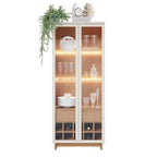 Conjunto Sala de Estar Home Theater Ripado para TV até 82 Polegadas 240cm com LED Cristaleira e Buffet 4 Portas Colibri Marrom Freijó/Off White Matte