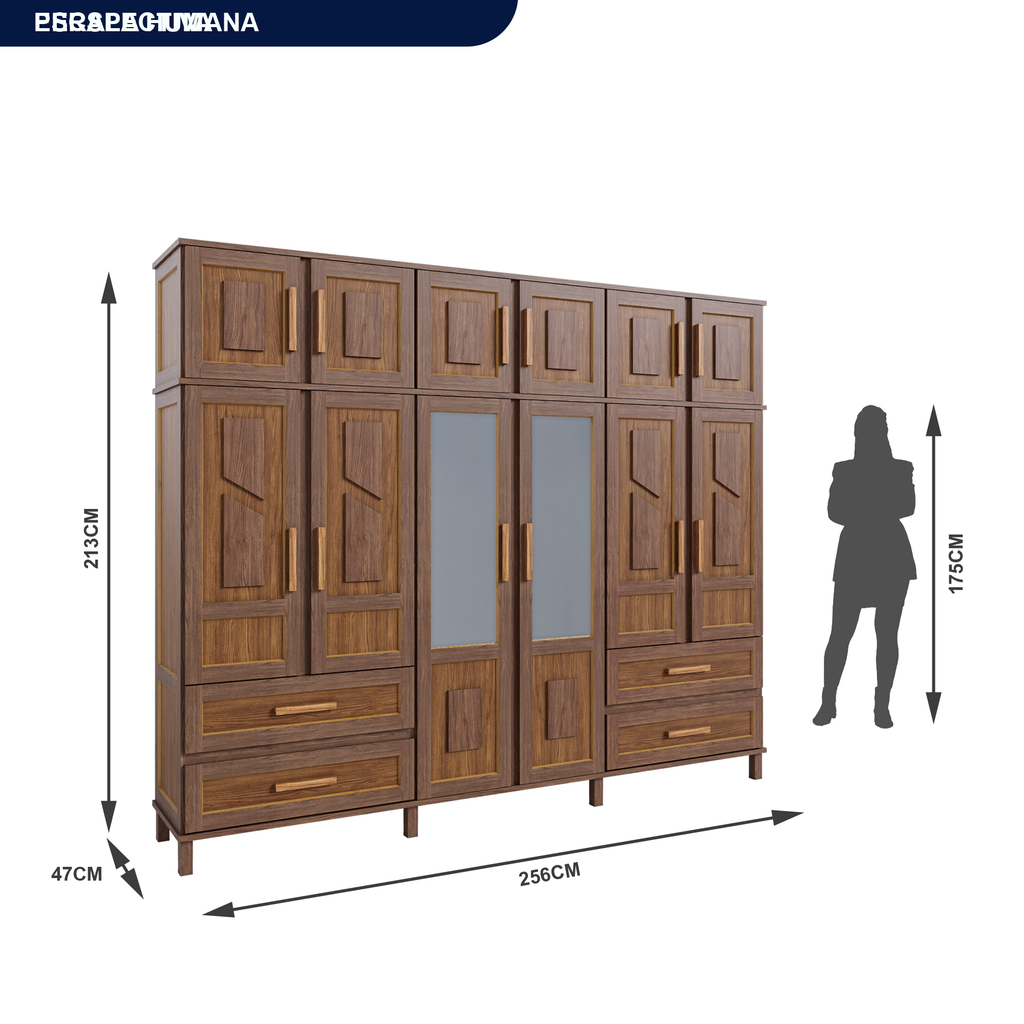 Guarda-Roupa Casal 12 Portas 4 Gavetas Rio Branco Premium Yescasa 100% Pinus/HDF Marrom/Ypê