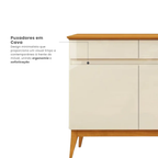 Buffet Aparador 4 Portas e 4 Gavetas Premium MDF Off White/Cedro EDN Móveis