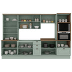 Cozinha Completa Modulada 6 Peças 100% MDF Cristaleira Torre Quente Balcão Pia Mint/Ébano Genialflex Iluminata