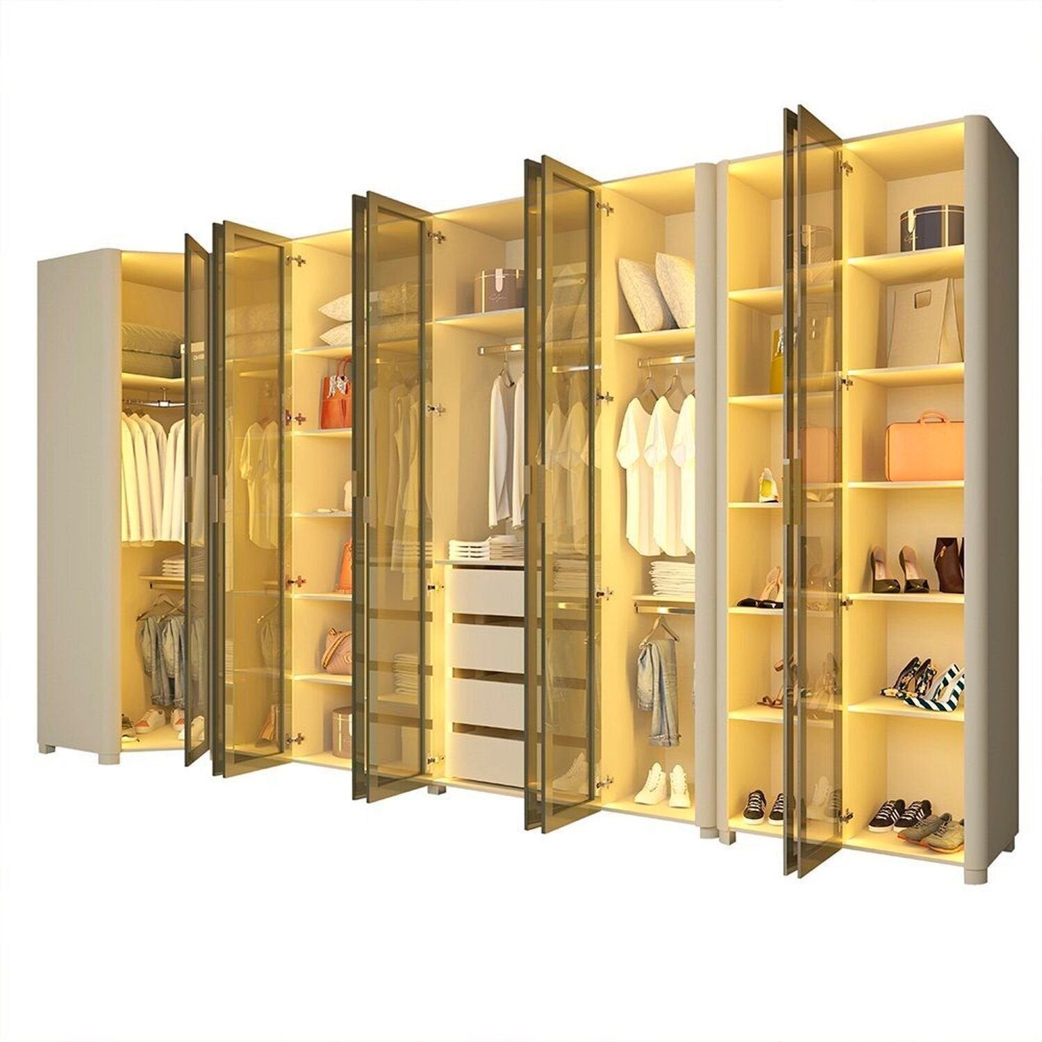 Guarda-Roupa Modulado Reflecta Innova 100% MDF Bege/Off White 339,2cm x 240cm Mod 015 Gelius Móveis