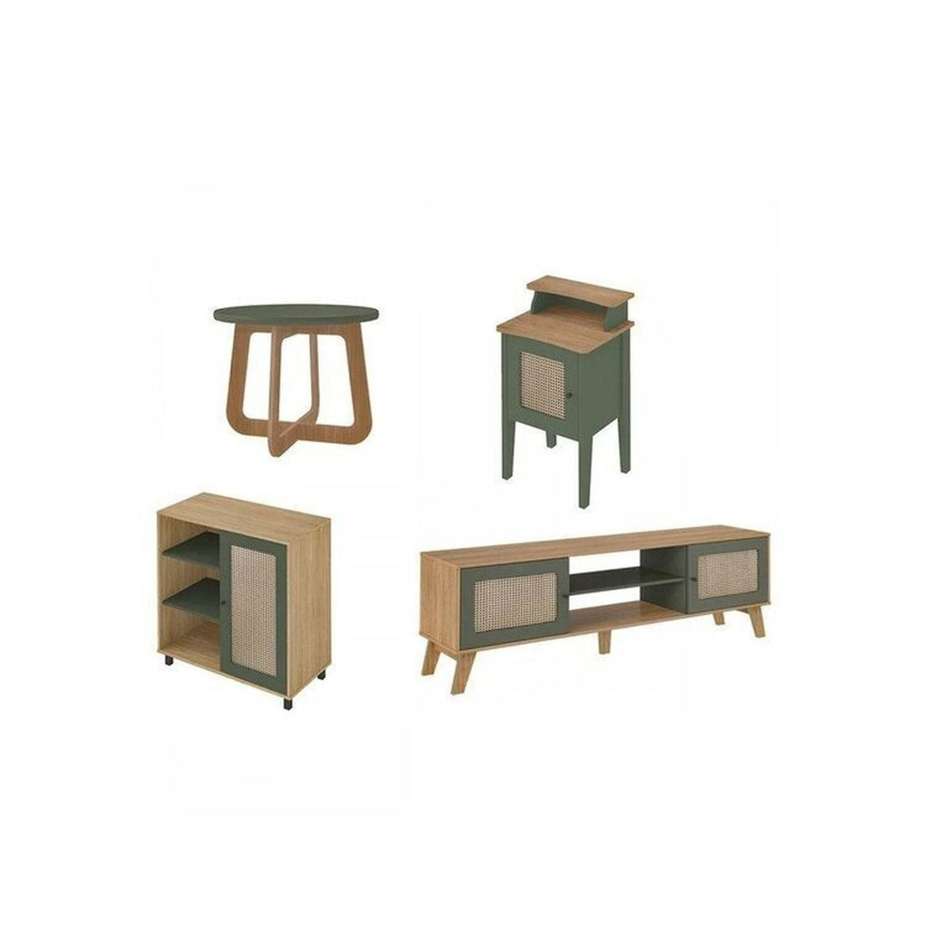 Conjunto Sala de Estar Completa 4 Peças Rack para TV Até 75 Polegadas Mesa Centro Lateral Aparador Carvalho Menta Espresso Móveis