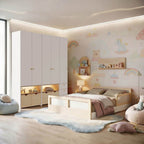 Quarto Infantil Completo Guarda-Roupa Modulado Wave Cama Casal Lift Casatema MadeiraOriginals Branco/Marrom