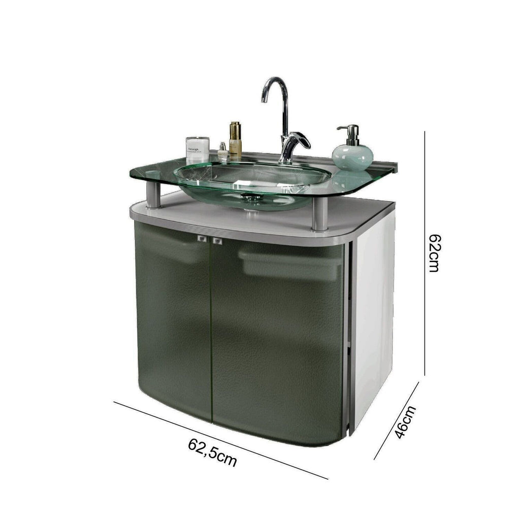 Gabinete para Banheiro Suspenso Cris Metal Standard 62,5cm Cuba de Vidro Branco