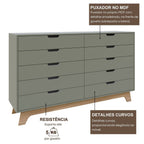 Quarto Infantil Completo com Cama de Solteiro 3 em 1 e Cômoda 10 Gavetas em MDF Premium Helena e Alice FD