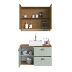 Conjunto para Banheiro Gabinete Suspenso com Cuba e Espelheira Lívia Yescasa 80cm Verde/Freijó/Moscatel