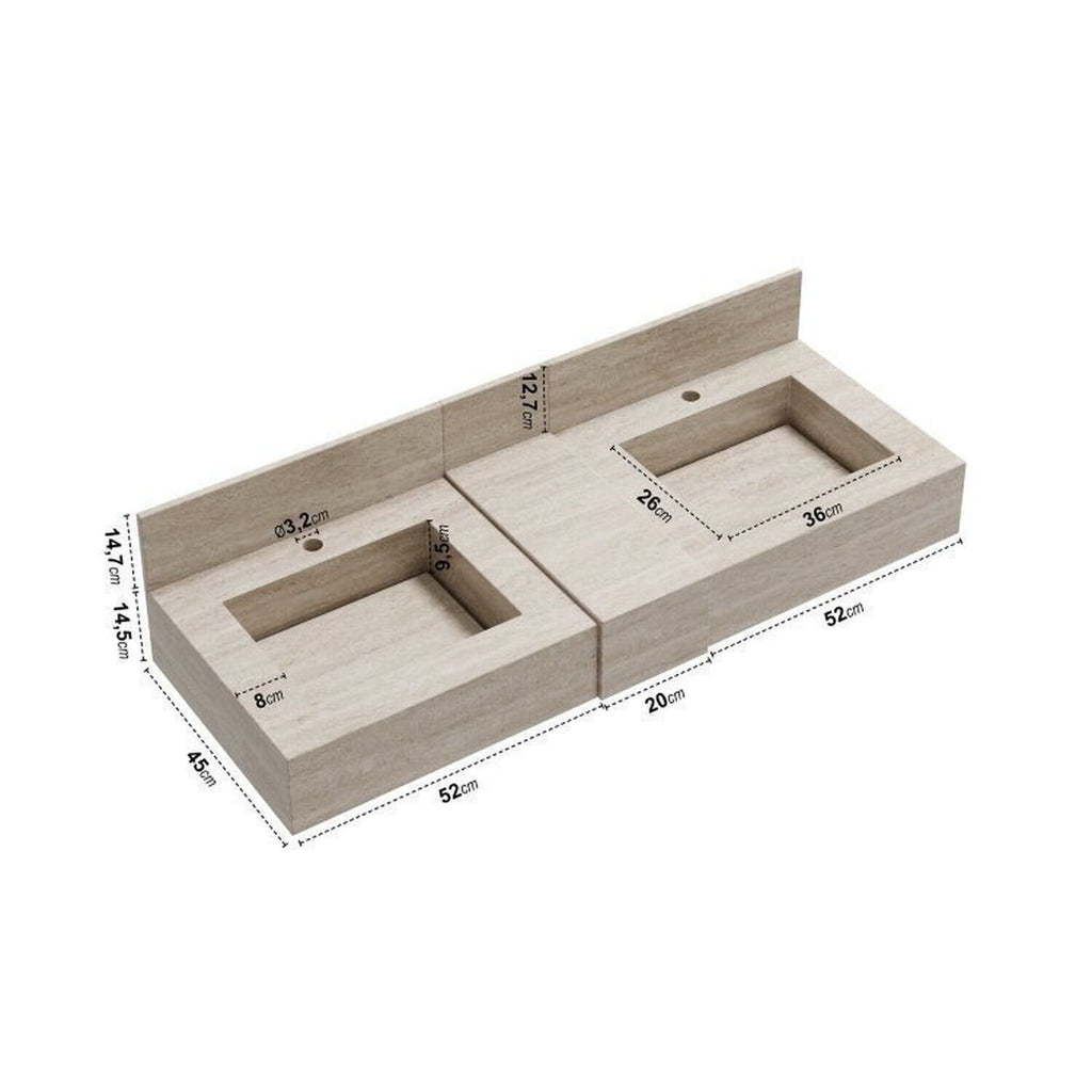 Conjunto para Banheiro Bancada em Porcelanato com Cuba Esculpida, Armário e Espelho Ripy Bumi 120cm Amarelo/Wood/Travertino