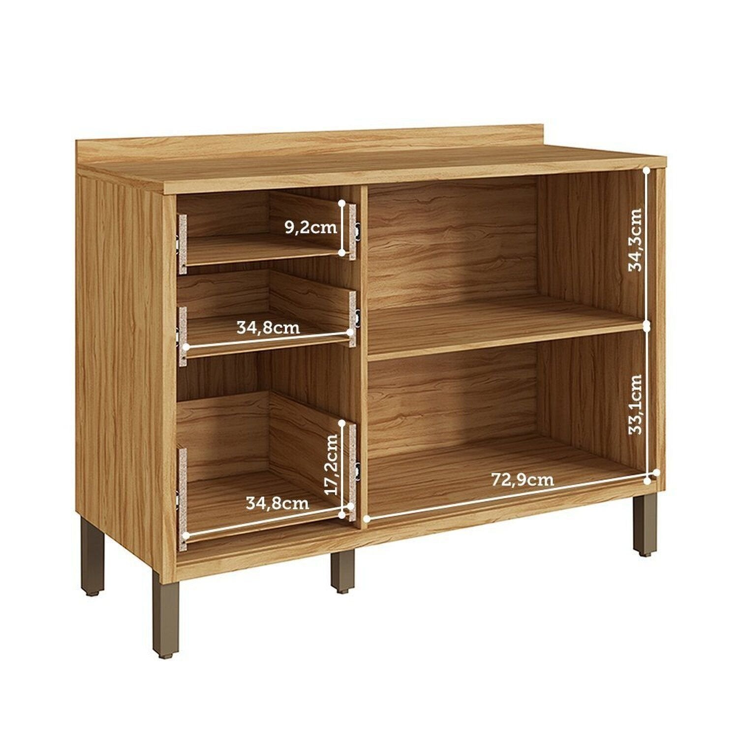 Balcão de Cozinha 2 Portas Basculantes 3 Gavetas com Tampo 120cm Vicenza Espresso Móveis Cinza/Amêndoa/Chumbo