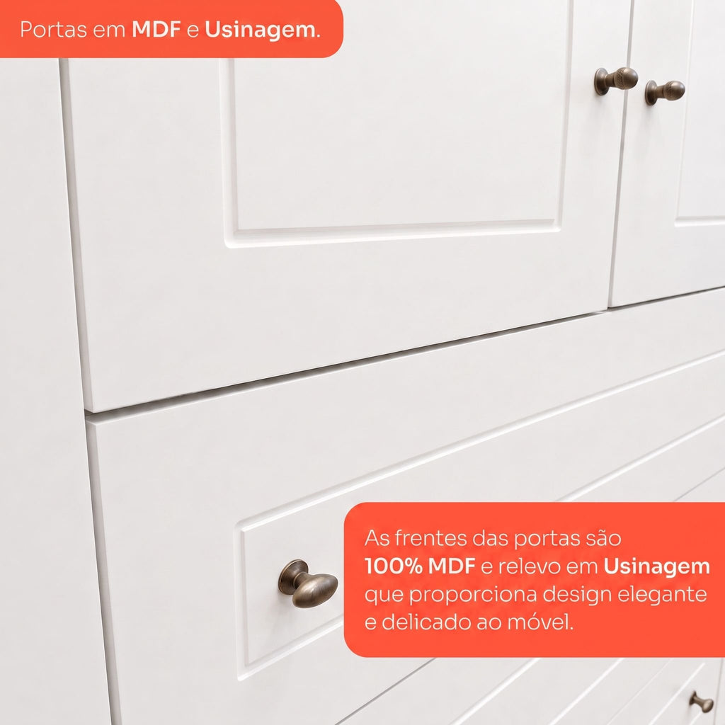Guarda-Roupa Casal 6 Portas 4 Gavetas Nova York Espresso Móveis 100% MDF/MDP Branco