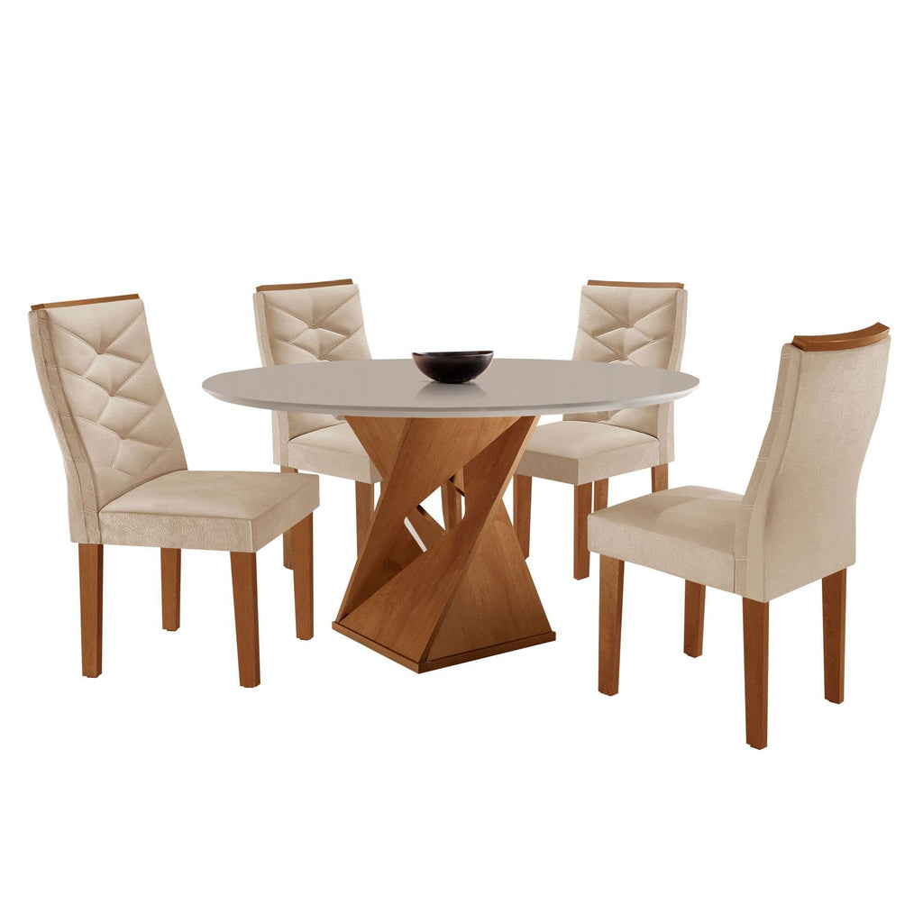 Conjunto Sala de Jantar Mesa Redonda Tampo MDF com 4 Cadeiras Barcelona Yescasa