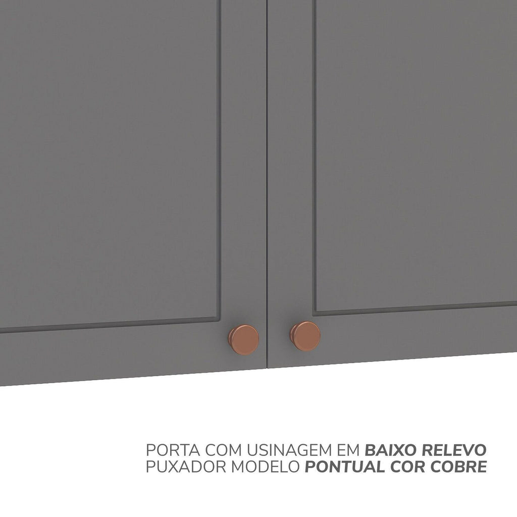 Cozinha Completa Pérola Yescasa 5 Peças Torre Quente Aéreo 3 Portas Balcão 2 Gavetas Basculante Cinza/Branco 270,2x219,4x52cm