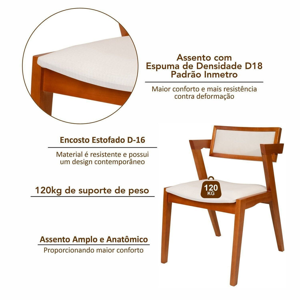 Conjunto Sala de Jantar Mesa Verona Tampo Vidro e MDF com 4 Cadeiras Ímola Authentic Off White Espresso Móveis