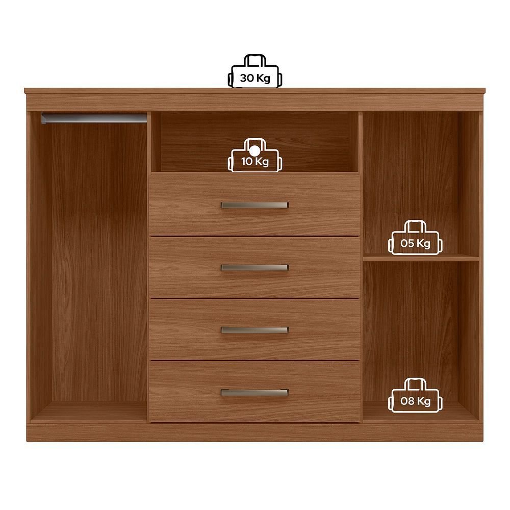 Cômoda para Quarto 2 Portas 4 Gavetas 1 Nicho Master Santos Andirá Marrom/Jatobá