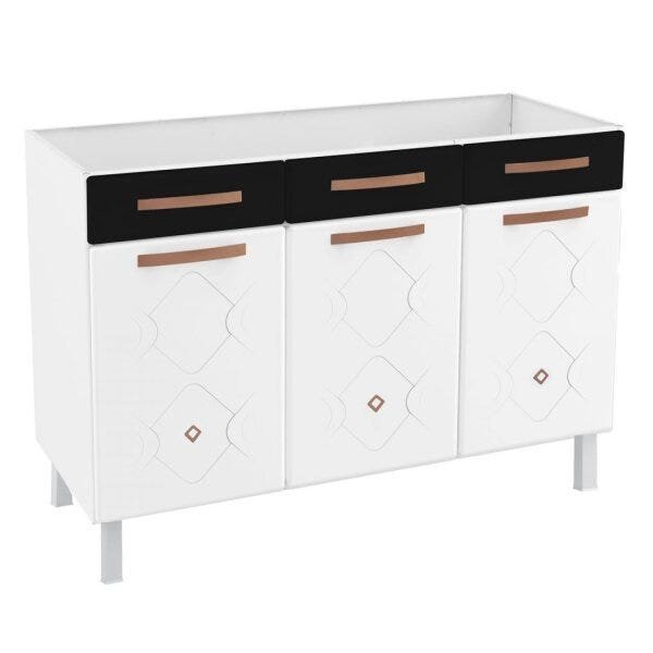 Balcão de Cozinha em Aço Triplo para Pia 120cm Mirage New Telasul Preto/Branco