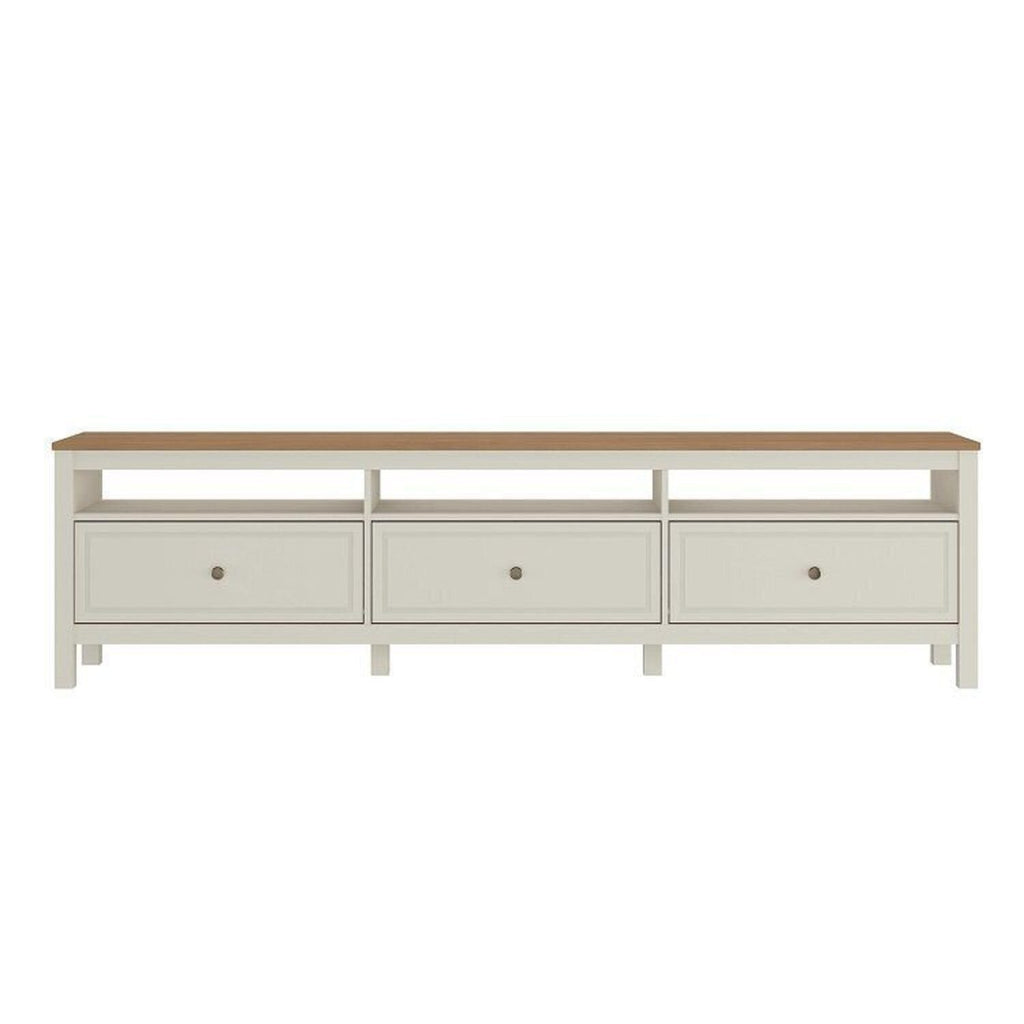 Conjunto Sala de Estar 3 Peças com Rack, Armário e Estante Ananda CabeCasa MadeiraOriginals Branco Off White/Mel