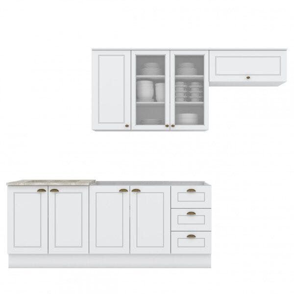 Cozinha Compacta Modulada Emily 4 Peças com Aéreo para Geladeira Espresso Móveis Branco