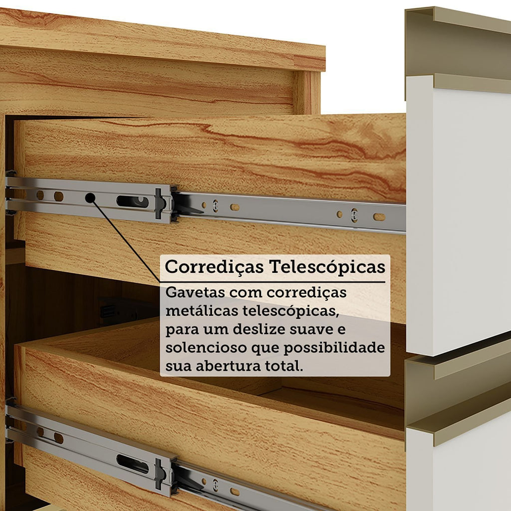 Cozinha Completa Modulada Barbados 7 Peças 16 Portas com Vidro e Tampo 100% MDF Espresso Móveis Bege/Amêndoa/Off White