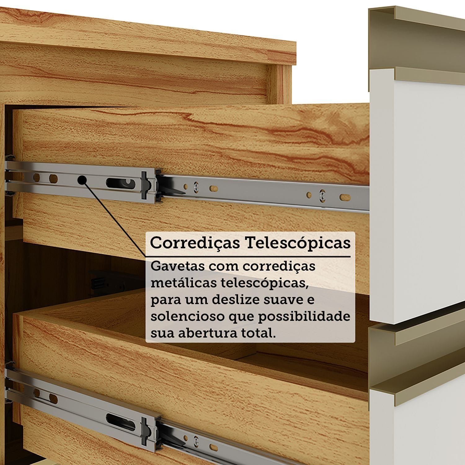 Cozinha Completa Modulada Barbados 7 Peças 16 Portas com Vidro e Tampo 100% MDF Espresso Móveis Bege/Amêndoa/Off White