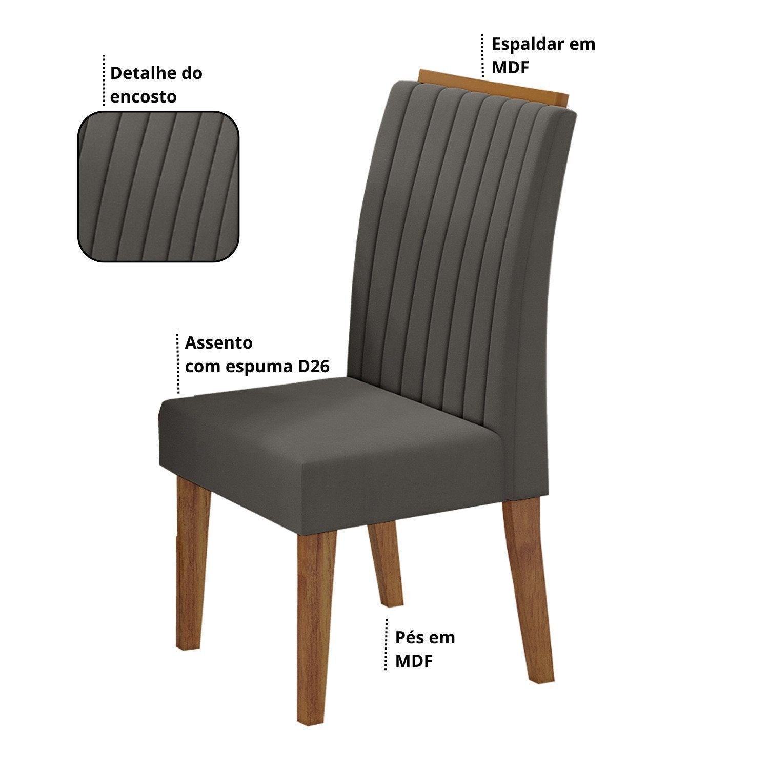 Conjunto Sala de Jantar Mesa Retangular Manuela 160x80 com 6 Cadeiras Yescasa