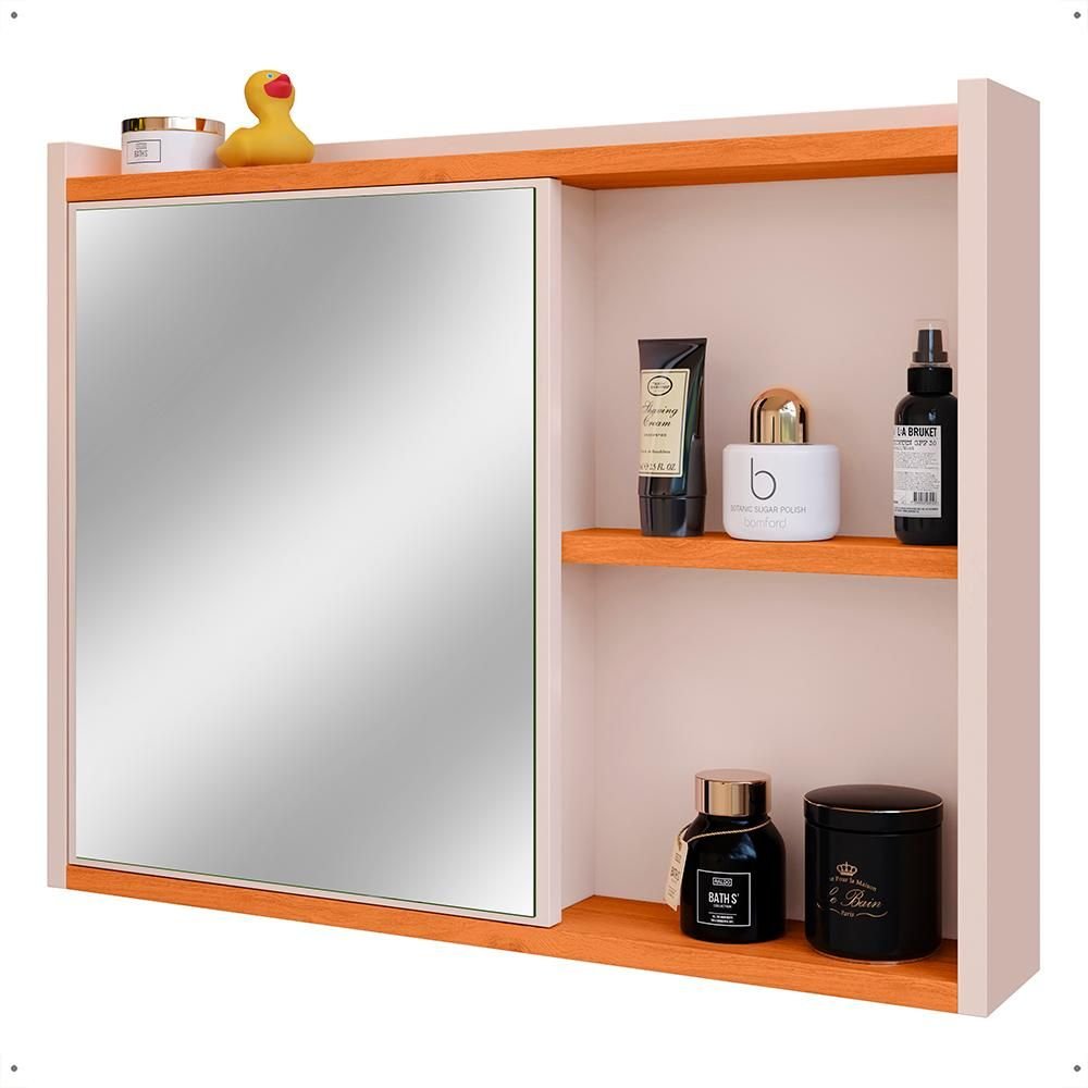 Espelheira para Banheiro DESAN Luxo 1 Porta 60cm Off White/Cinamom