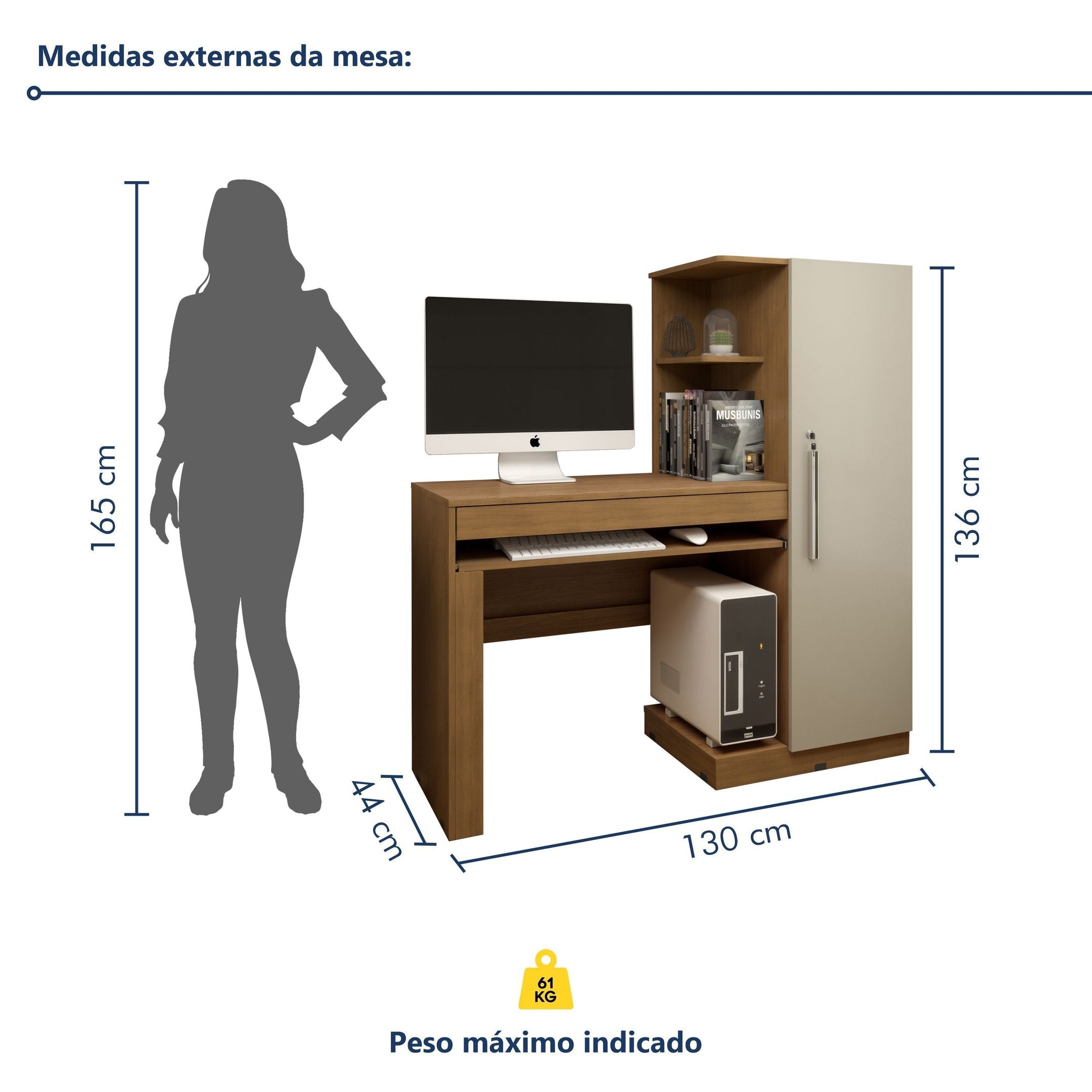 Mesa para Computador Escrivaninha com Armário Office 1 Gaveta 130cm Valdemóveis