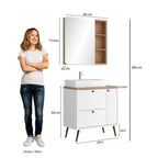 Conjunto para Banheiro Gabinete com Pés Cuba e Espelheira Madri Móveis Bosi 80cm Branco/Tauari