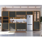 Cozinha Completa Modulada 100% MDF 7 Peças 14 Portas 6 Gavetas e Vidro 429cm Vicenza Espresso Móveis Cinza/Amêndoa/Chumbo