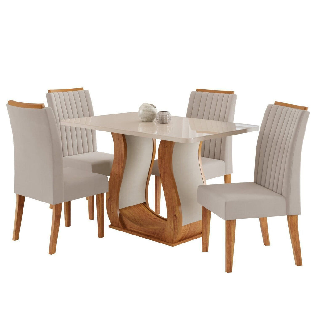 Conjunto Sala de Jantar Mesa Retangular Tampo Vidro/MDF com 4 Cadeiras Fran Inspirare Yescasa Bege/Mel
