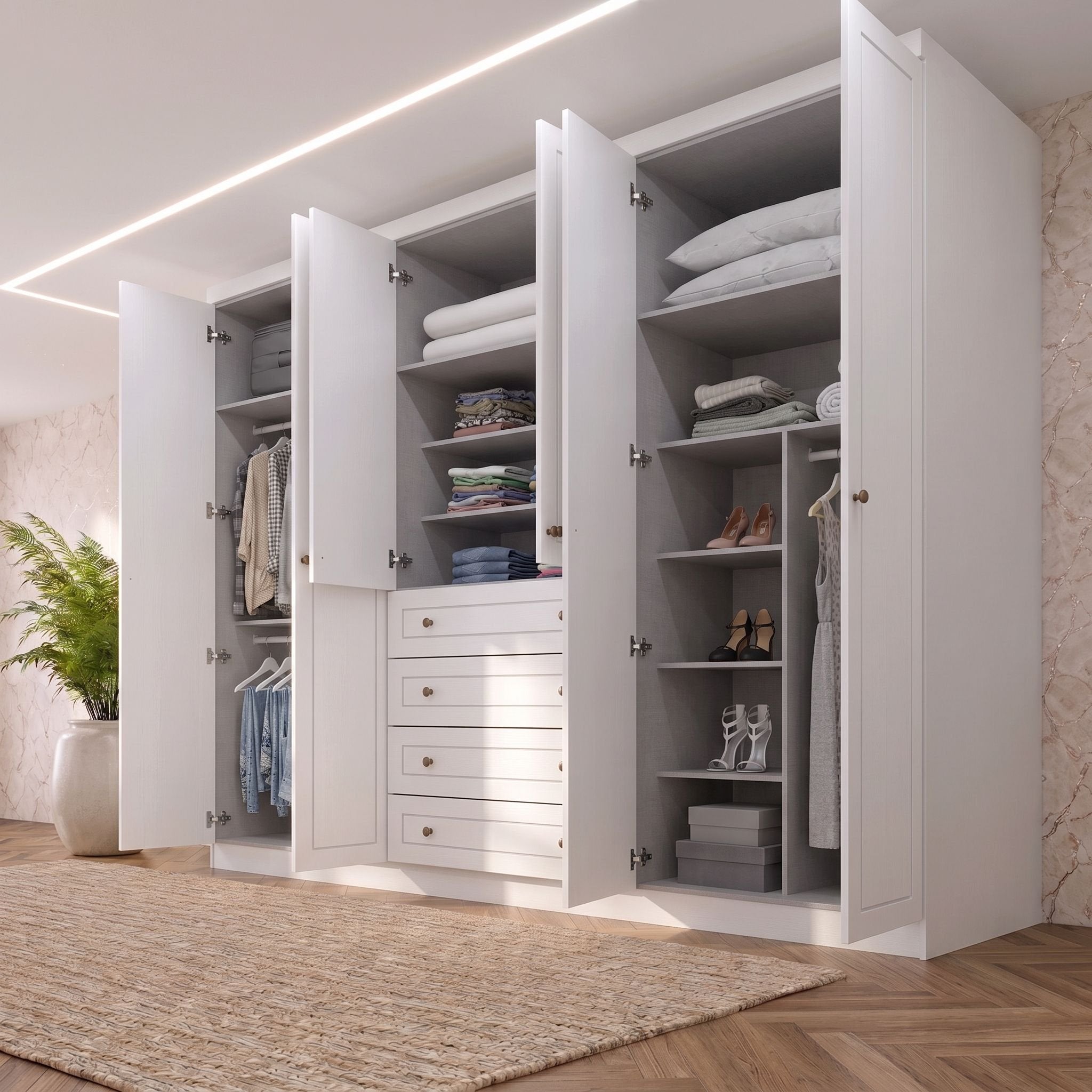 Guarda-Roupa Casal 6 Portas 4 Gavetas Nova York Espresso Móveis 100% MDF/MDP Branco