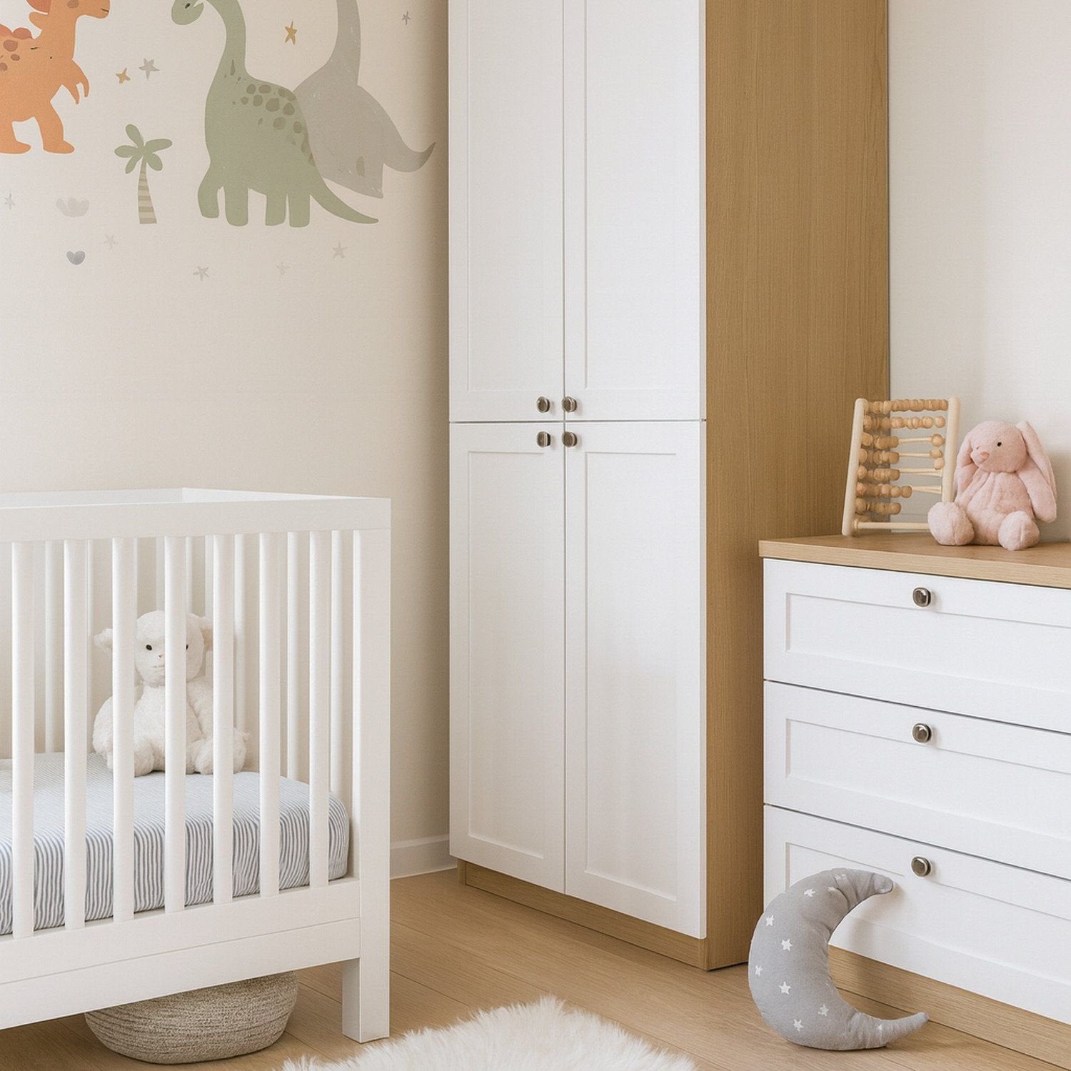 Quarto Infantil Completo 2 Guarda-Roupas e Cômoda 3 Gavetas Modelo Americano Infinity Genialflex Branco/Savana