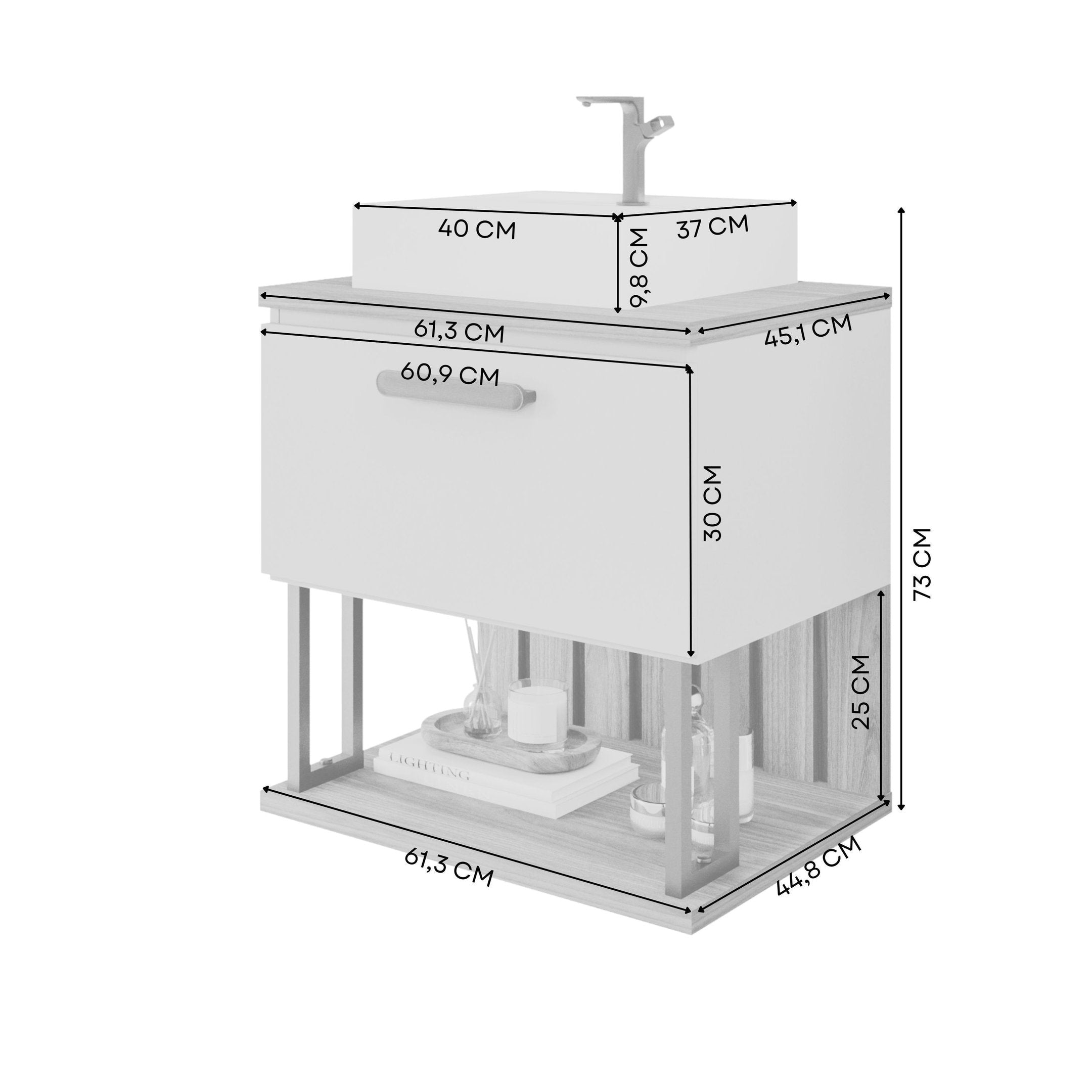 Gabinete Suspenso com Cuba 60cm Mari Espresso Móveis Bege/Cappuccino