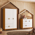 Conjunto Quarto Infantil Kid Guarda-Roupa 3 Portas e Cômoda Sapateira Mimo Albatroz Móveis MDF Cinamomo/Branco