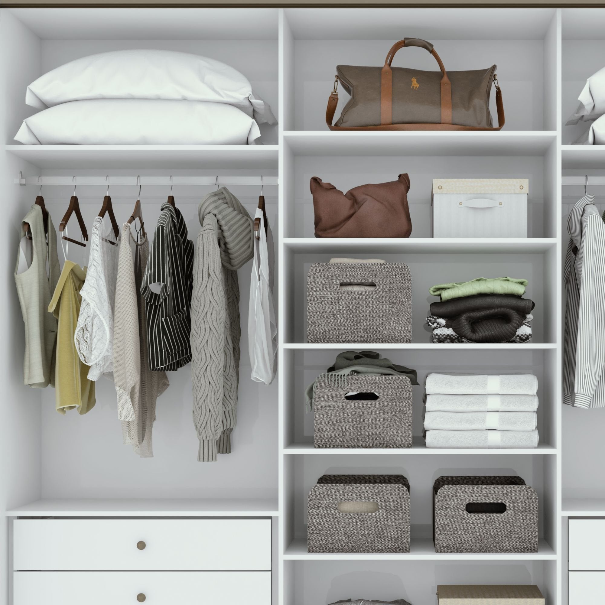 Guarda-Roupa Casal Spazio Yescasa 3 Portas Correr 6 Gavetas MDF 270cm Branco