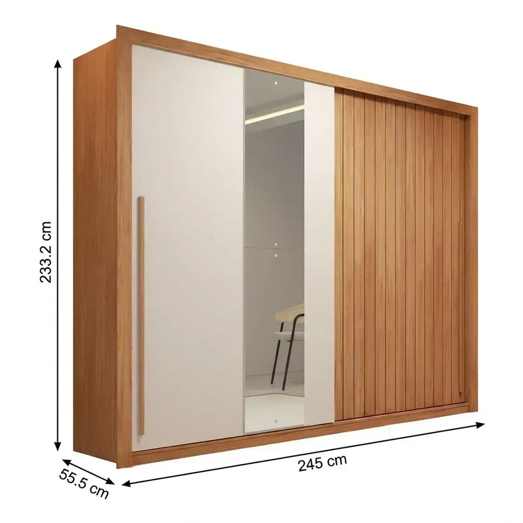 Guarda-Roupa Casal 2 Portas de Correr Ripado com Espelho Suburban Espresso Móveis MDF Freijó/Off White