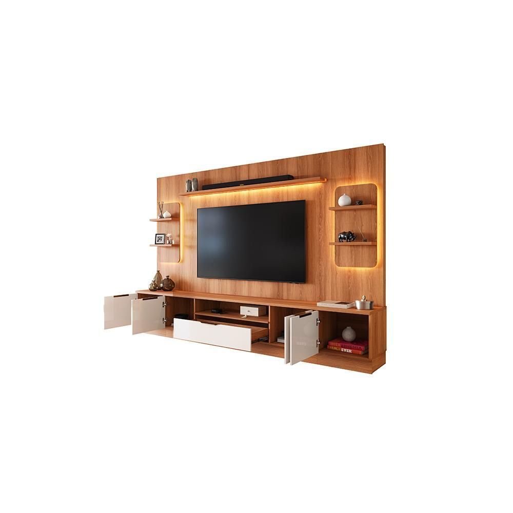 Estante Home para TV até 75” Noble 270cm com 2 Torres Nichos e LED Jequitiba/Off White Movelove